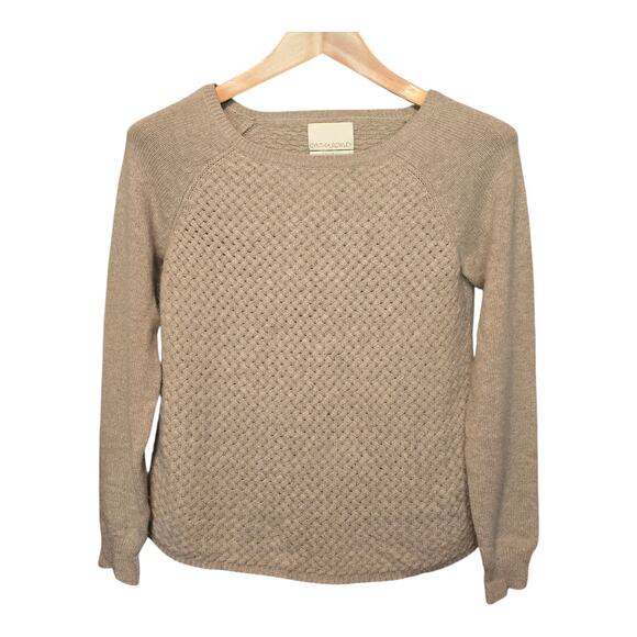 Cynthia Rowley 100% Cashmere Sweater Womens Medium Beige Basket Weave Classic - Picture 1 of 9